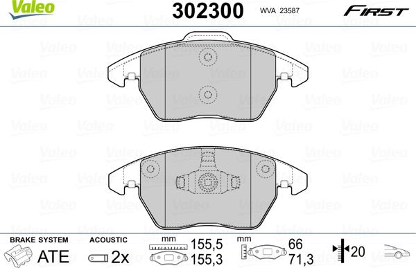 Valeo 302300 - Тормозные колодки, дисковые, комплект parts5.com