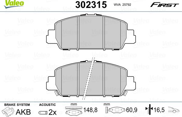 Valeo 302315 - Тормозные колодки, дисковые, комплект parts5.com