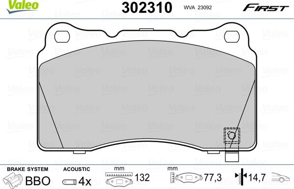 Valeo 302310 - Тормозные колодки, дисковые, комплект parts5.com