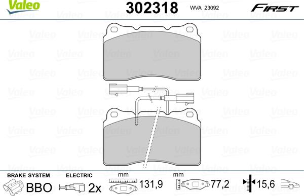 Valeo 302318 - Тормозные колодки, дисковые, комплект parts5.com