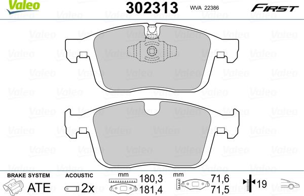 Valeo 302313 - Тормозные колодки, дисковые, комплект parts5.com