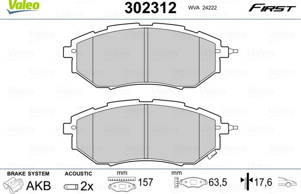 Valeo 302312 - Тормозные колодки, дисковые, комплект parts5.com