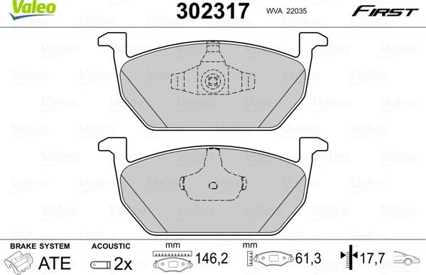 Valeo 302317 - Тормозные колодки, дисковые, комплект parts5.com