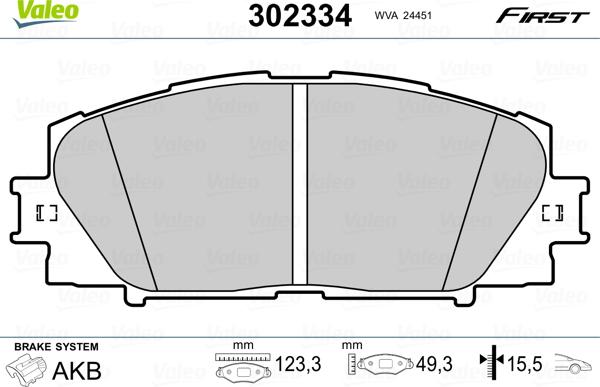 Valeo 302334 - Тормозные колодки, дисковые, комплект parts5.com