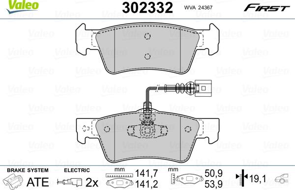 Valeo 302332 - Тормозные колодки, дисковые, комплект parts5.com