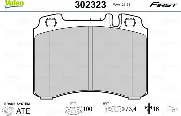 Valeo 302323 - Тормозные колодки, дисковые, комплект parts5.com