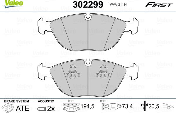 Valeo 302299 - Тормозные колодки, дисковые, комплект parts5.com