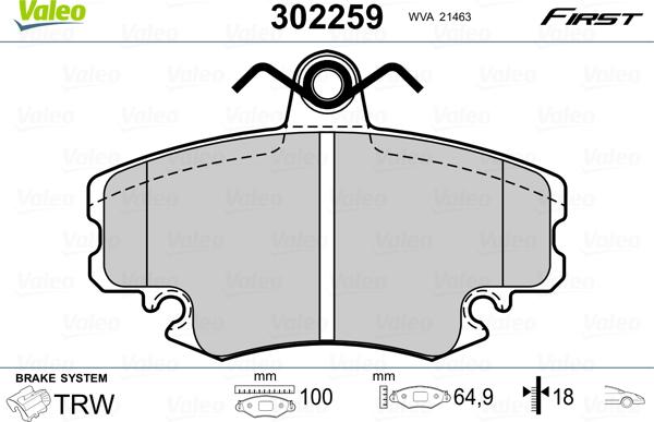 Valeo 302259 - Тормозные колодки, дисковые, комплект parts5.com