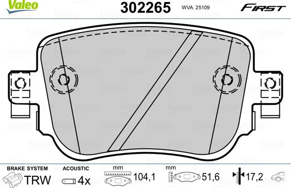 Valeo 302265 - Тормозные колодки, дисковые, комплект parts5.com