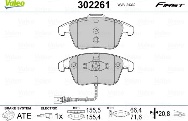 Valeo 302261 - Тормозные колодки, дисковые, комплект parts5.com