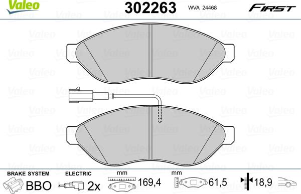 Valeo 302263 - Тормозные колодки, дисковые, комплект parts5.com