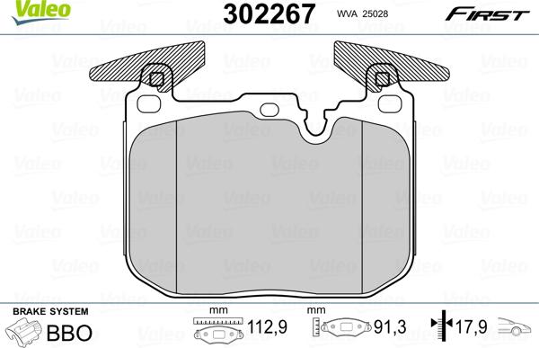 Valeo 302267 - Тормозные колодки, дисковые, комплект parts5.com