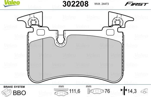 Valeo 302208 - Тормозные колодки, дисковые, комплект parts5.com