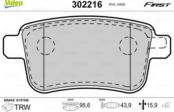 Valeo 302216 - Тормозные колодки, дисковые, комплект parts5.com