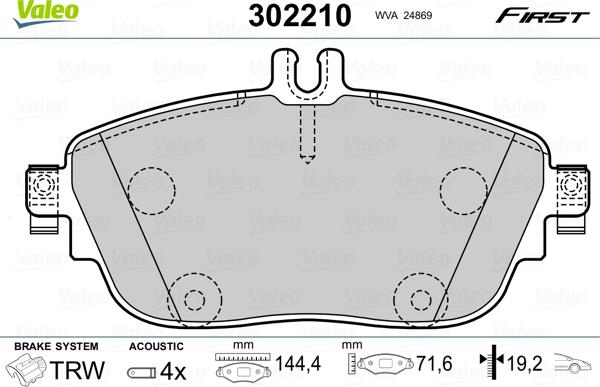 Valeo 302210 - Тормозные колодки, дисковые, комплект parts5.com