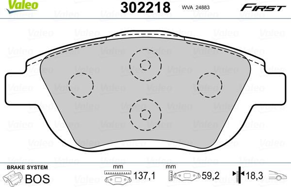 Valeo 302218 - Тормозные колодки, дисковые, комплект parts5.com