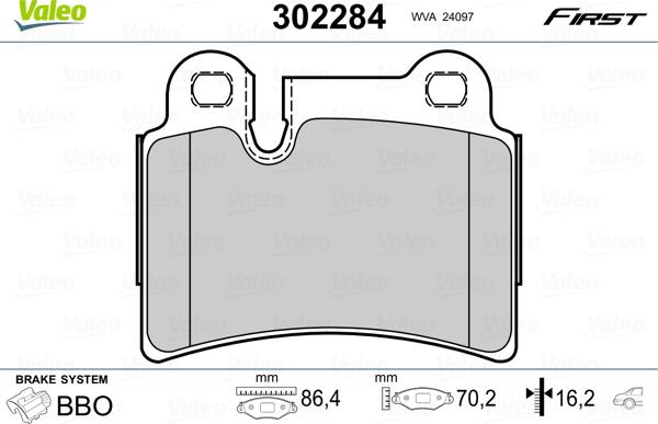 Valeo 302284 - Тормозные колодки, дисковые, комплект parts5.com