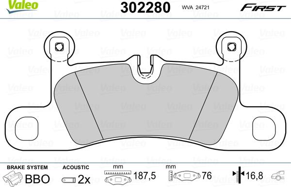 Valeo 302280 - Тормозные колодки, дисковые, комплект parts5.com