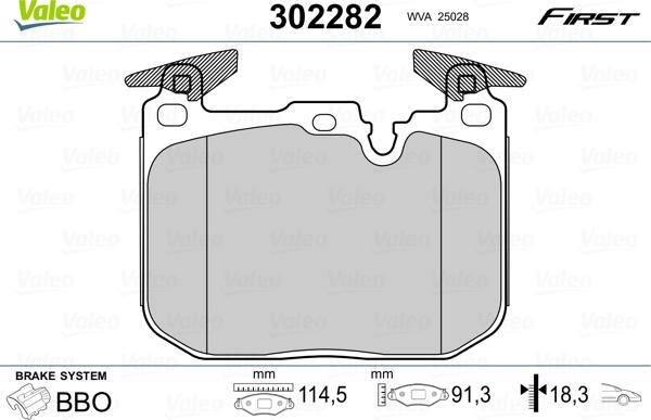 Valeo 302282 - Тормозные колодки, дисковые, комплект parts5.com