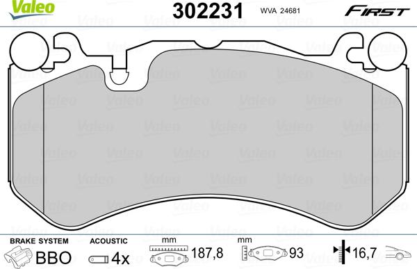 Valeo 302231 - Тормозные колодки, дисковые, комплект parts5.com