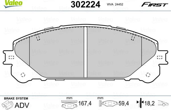 Valeo 302224 - Тормозные колодки, дисковые, комплект parts5.com