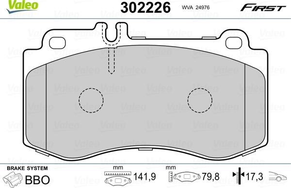 Valeo 302226 - Тормозные колодки, дисковые, комплект parts5.com