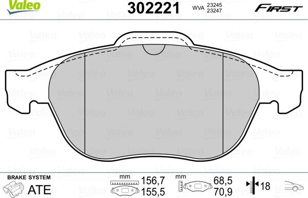 Valeo 302221 - Тормозные колодки, дисковые, комплект parts5.com