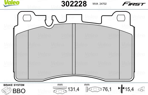 Valeo 302228 - Тормозные колодки, дисковые, комплект parts5.com