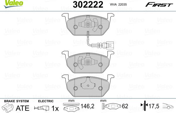 Valeo 302222 - Тормозные колодки, дисковые, комплект parts5.com