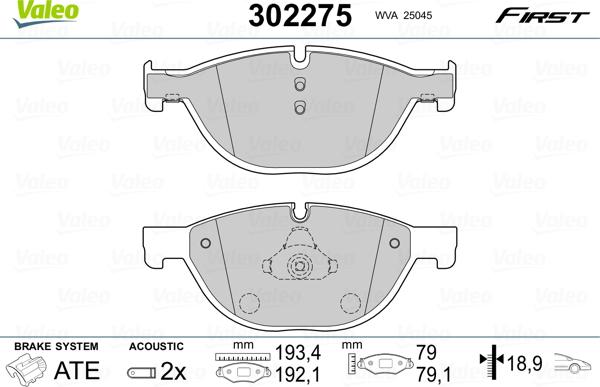 Valeo 302275 - Тормозные колодки, дисковые, комплект parts5.com