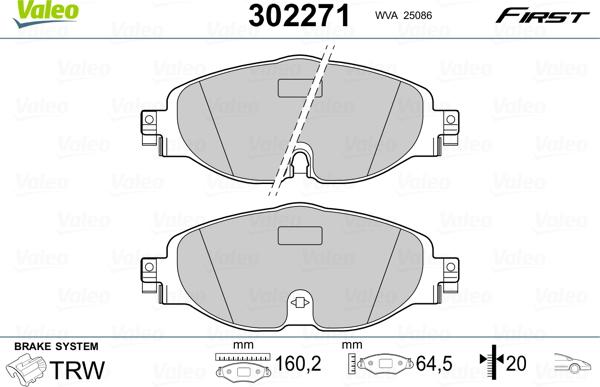 Valeo 302271 - Тормозные колодки, дисковые, комплект parts5.com