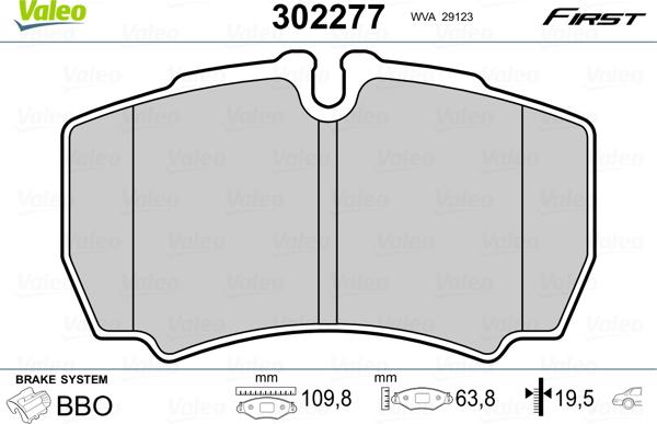 Valeo 302277 - Тормозные колодки, дисковые, комплект parts5.com