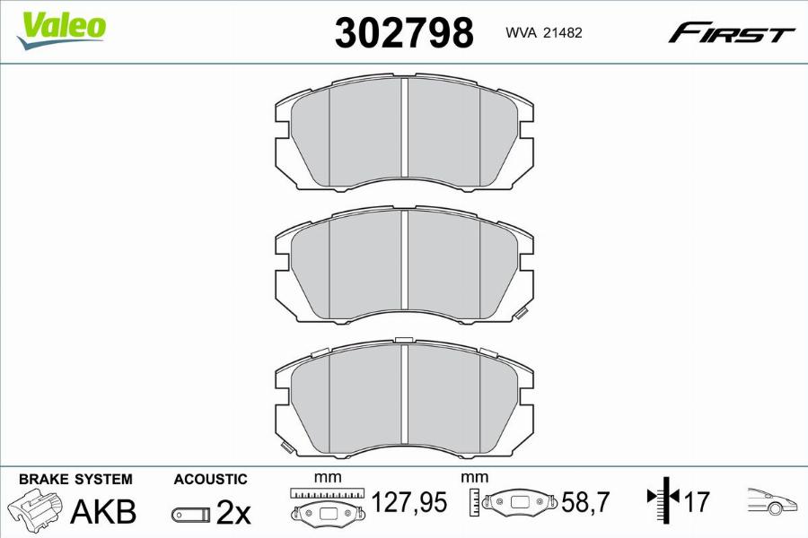 Valeo 302798 - Тормозные колодки, дисковые, комплект parts5.com