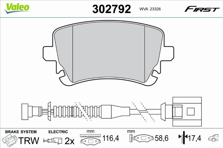 Valeo 302792 - Тормозные колодки, дисковые, комплект parts5.com