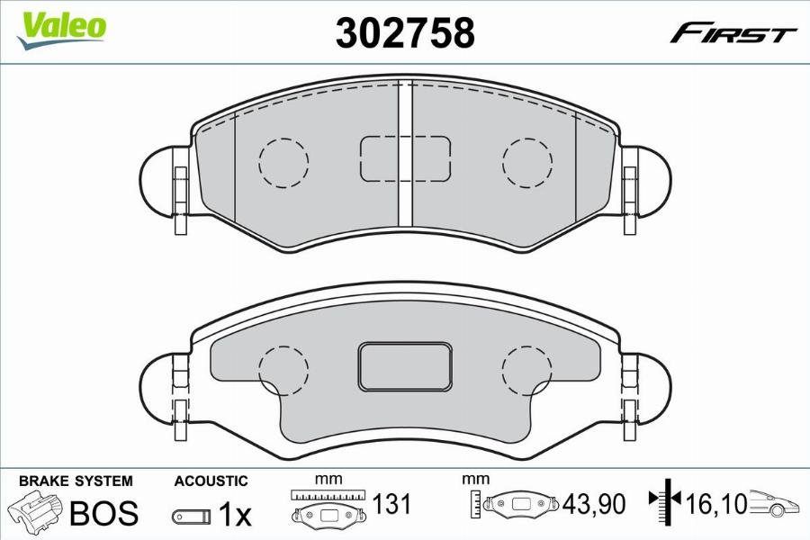 Valeo 302758 - Тормозные колодки, дисковые, комплект parts5.com