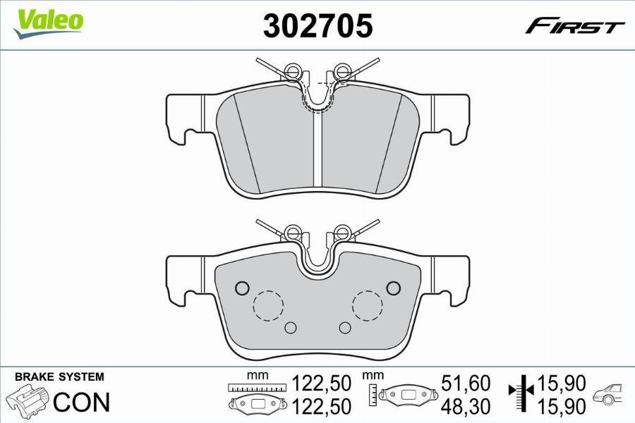 Valeo 302705 - Тормозные колодки, дисковые, комплект parts5.com