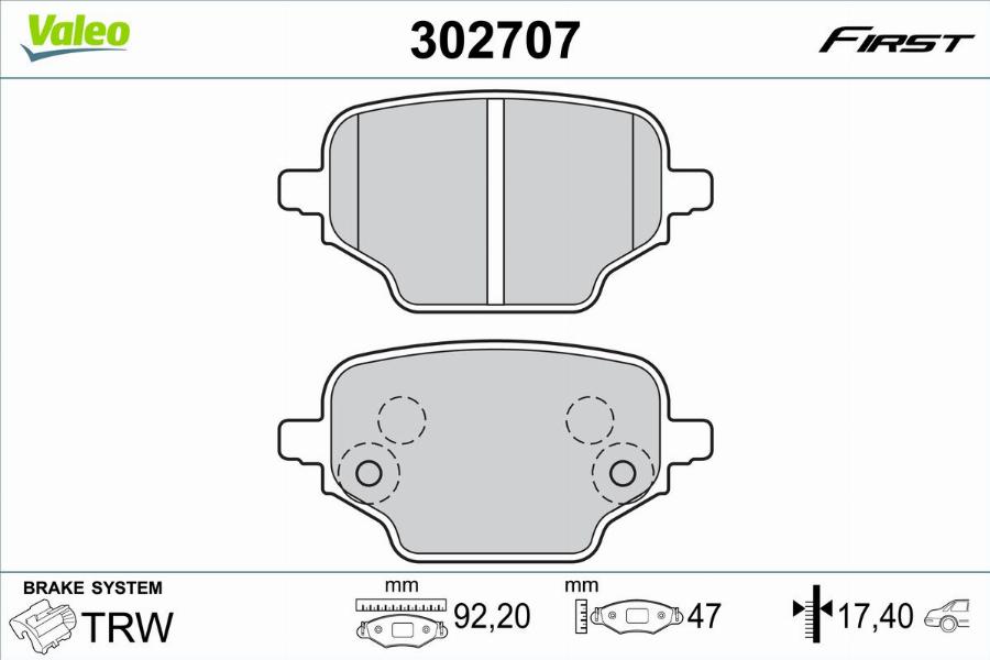 Valeo 302707 - Тормозные колодки, дисковые, комплект parts5.com