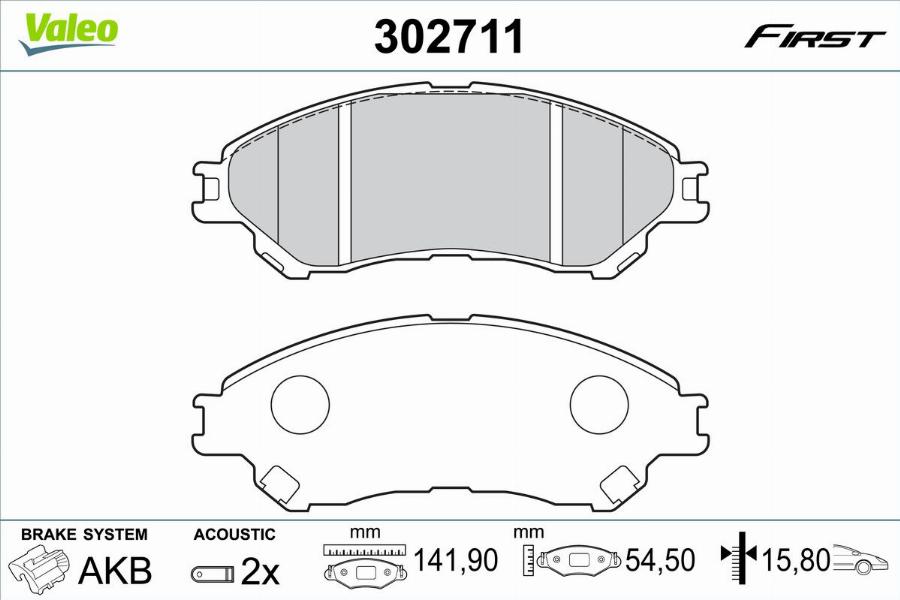 Valeo 302711 - Тормозные колодки, дисковые, комплект parts5.com