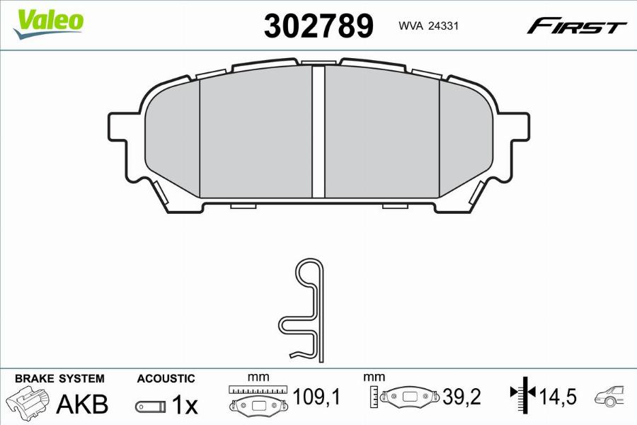 Valeo 302789 - Тормозные колодки, дисковые, комплект parts5.com