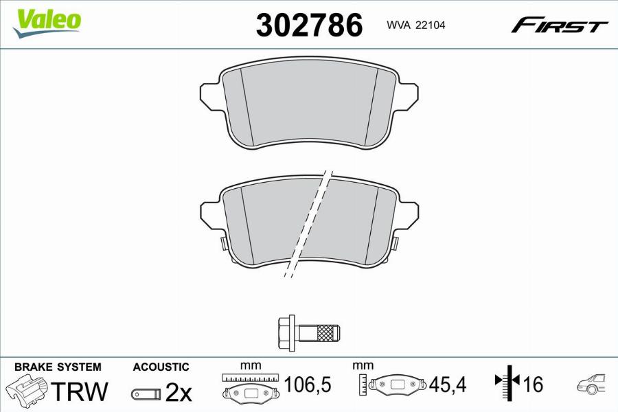 Valeo 302786 - Тормозные колодки, дисковые, комплект parts5.com