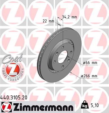 Zimmermann 440.3105.20 - Тормозной диск parts5.com