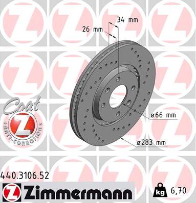 Zimmermann 440.3106.52 - Тормозной диск parts5.com