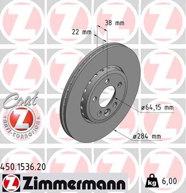 Zimmermann 450.1536.20 - Тормозной диск parts5.com