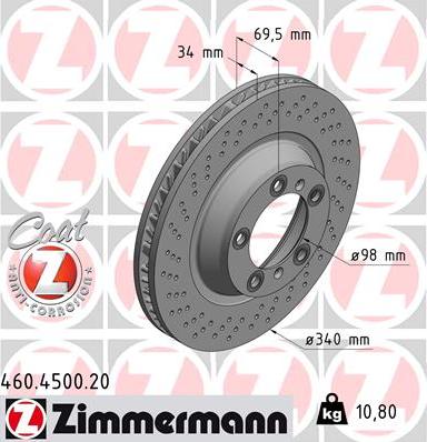 Zimmermann 460.4501.20 - Тормозной диск parts5.com