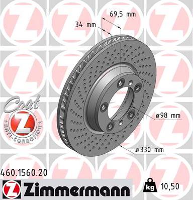 Zimmermann 460.1560.20 - Тормозной диск parts5.com