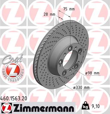 Zimmermann 460.1563.20 - Тормозной диск parts5.com