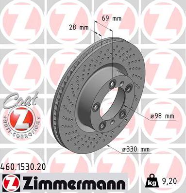 Zimmermann 460.1530.20 - Тормозной диск parts5.com