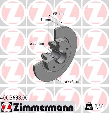 Zimmermann 400.3638.00 - Тормозной диск parts5.com