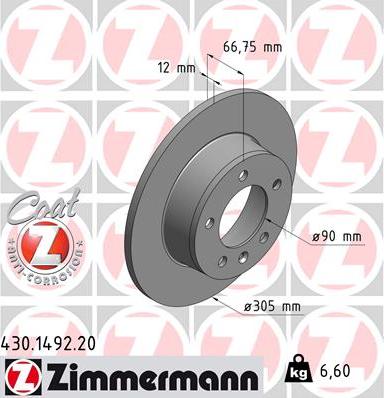 Zimmermann 430.1492.20 - Тормозной диск parts5.com