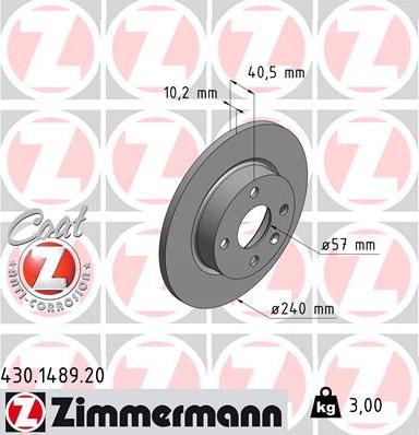 Zimmermann 430.1489.20 - Тормозной диск parts5.com